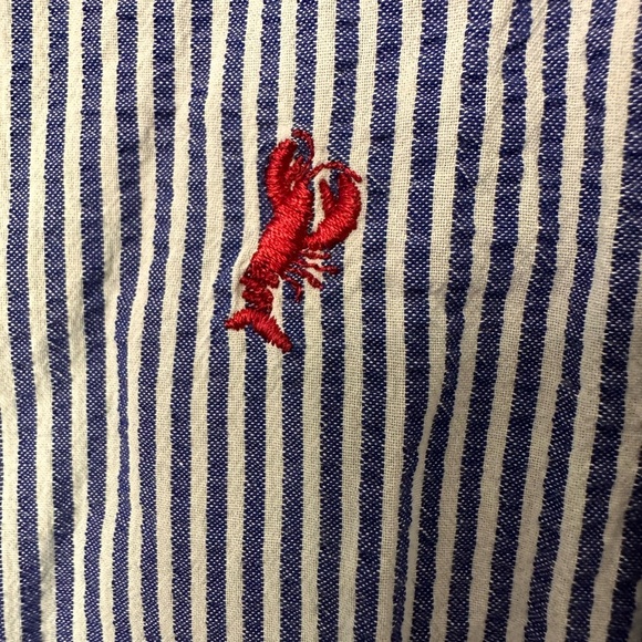 Chaps Blue Stripe Lobster Embroidered Casual Button Down Shirt Relaxed Fit - Picture 3 of 5